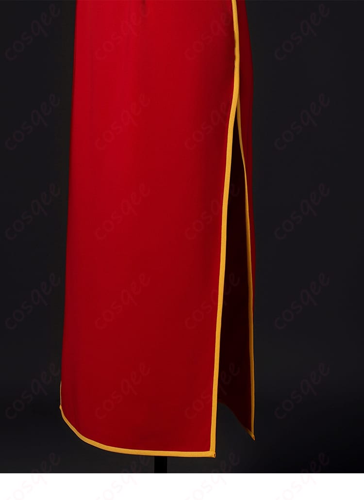 銀魂 神楽 コスプレ衣装 ノースリーブ チャイナドレスのスカート装飾。華やかなフリルとデザインが特徴。