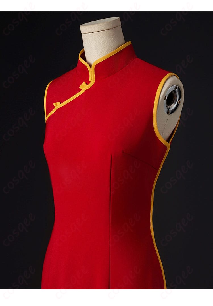 銀魂 神楽 コスプレ衣装 ノースリーブ チャイナドレスの装飾詳細。花柄や刺繍が魅力的。