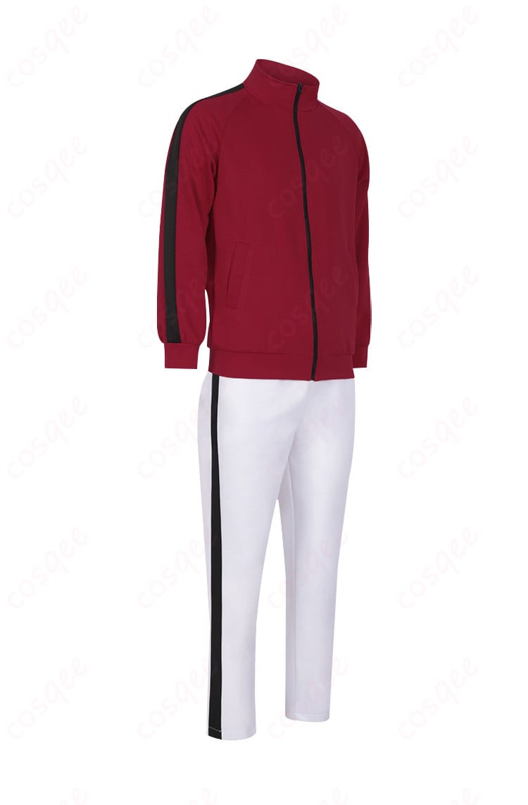 商品側面の写真。コスプレ衣装のシルエットがよく分かり、細部まで丁寧に作られた稲荷崎高校ジャージのデザイン。