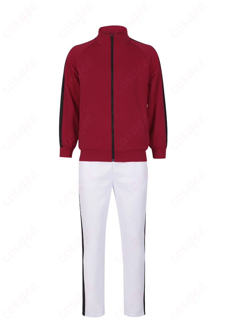 商品正面の写真。稲荷崎高校ジャージの上着とズボンが全体的に見やすい。オーダーメイド対応のコスプレ衣装。