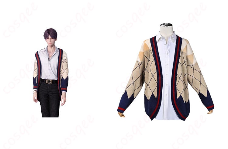 恋と深空 ホムラ コスプレ衣装 正面とキャラクターの組み合わせ画像。リアルな再現度で、ゲームキャラクターの魅力を忠実に再現!