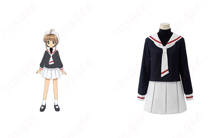 カードキャプターさくら 木之本桜・大道寺知世 コスプレ衣装 友枝小学校冬制服 商品正面+キャラ比較写真―着用イメージをチェック