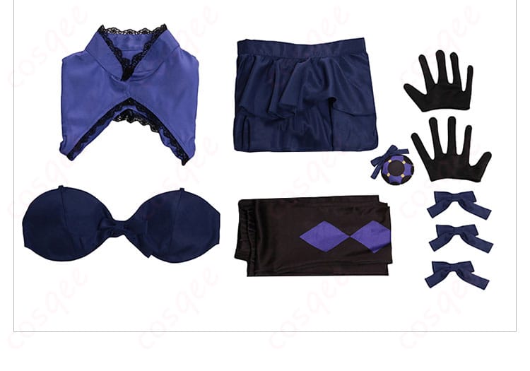 セット内容を示す画像。コスプレ衣装に含まれるすべてのアイテムが並べられています。