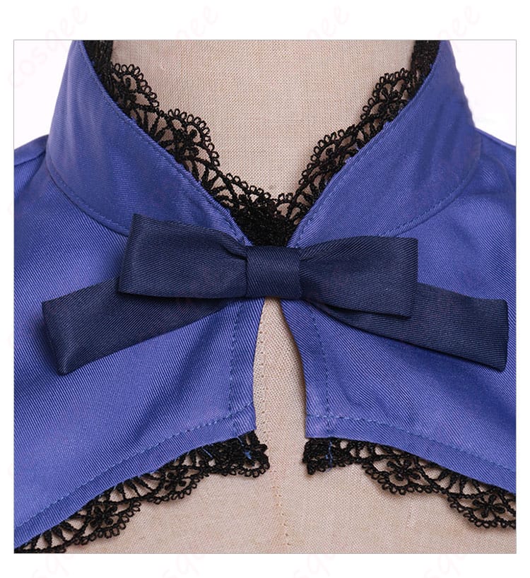 蝶結びと襟装飾の細部。魔法少女篝火花の特徴的なデザインが際立つディテールです。