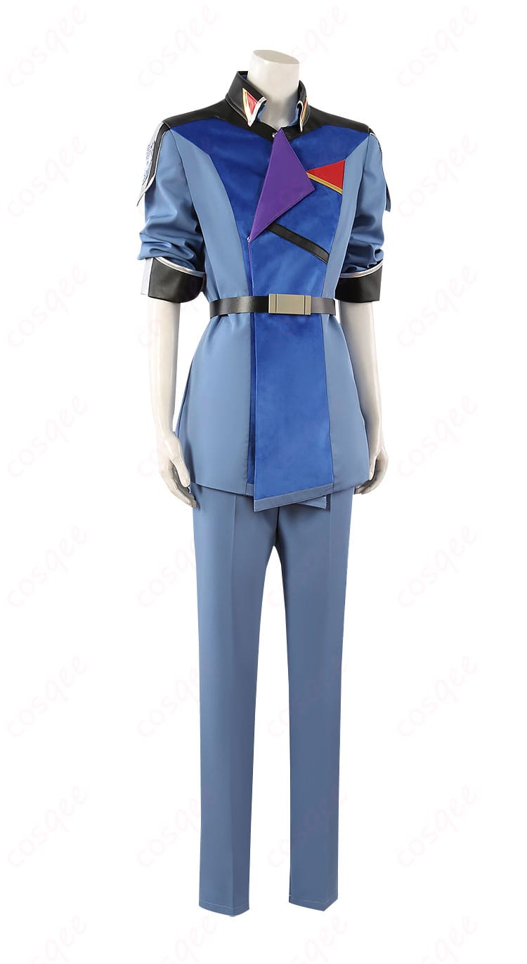 ムウ・ラ・フラガコスプレ衣装の右側のディテールを展示。肩から腰にかけての装飾が魅力的です。