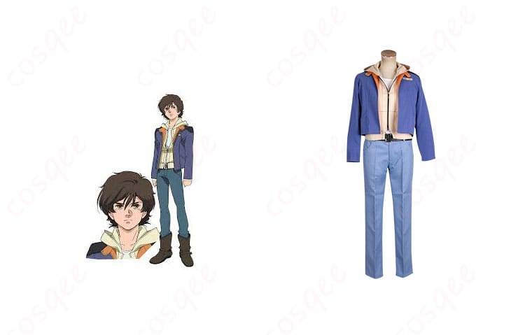 商品正面とバナージ・リンクスのコスプレ衣装の組み合わせ写真。高い再現度とリアルなデザインが特徴。