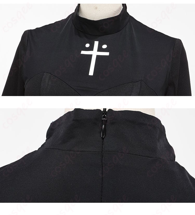 服の襟と衣装チェーンの装飾細部。遠坂凛のコスプレ衣装の細部のこだわり。