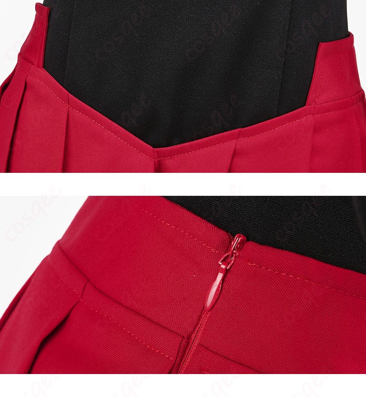 スカートのヘム部分と衣装チェーンの装飾詳細。Fate/EXTRA Recordの遠坂凛コスプレ衣装のスカートデザイン。