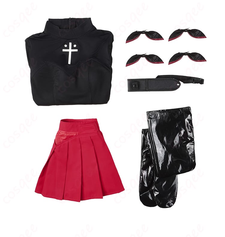 セット内容を紹介する画像。Fate/EXTRA Record遠坂凛コスプレ衣装のセット内容をご覧ください。