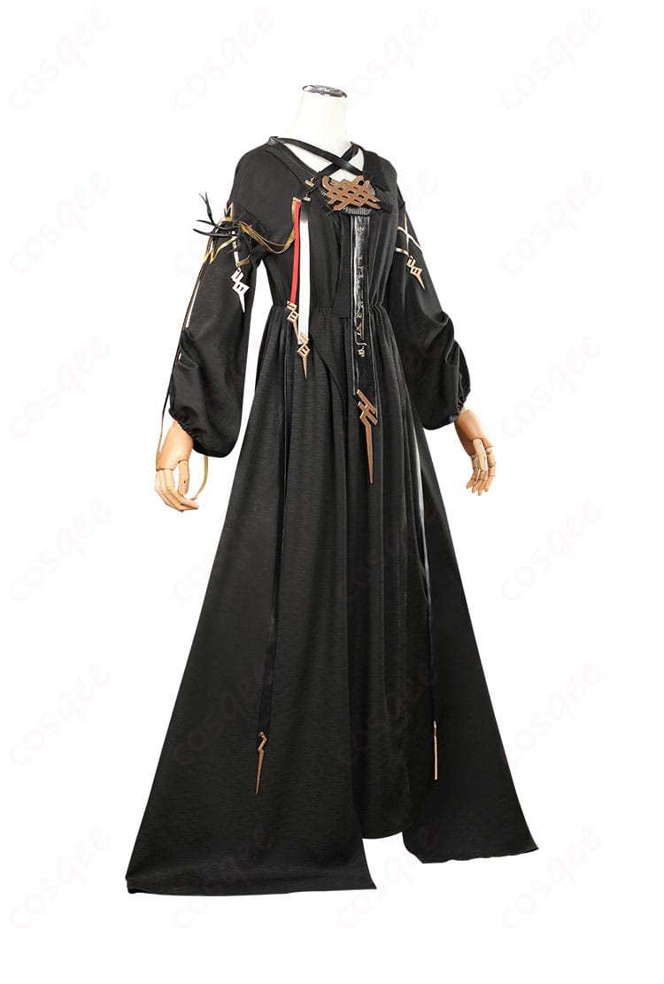 アークナイツ ロゴス コスプレ衣装 側面ビュー、詳細な刺繍と装飾が施されたコスプレ衣装