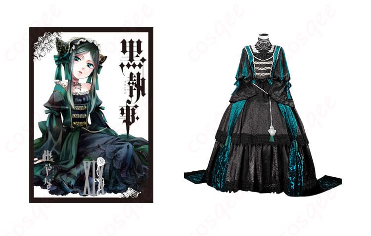 商品正面とシエル・ファントムハイヴのキャラクターが一緒に写った画像 - 黒執事 シエル・ファントムハイヴ コスプレ衣装