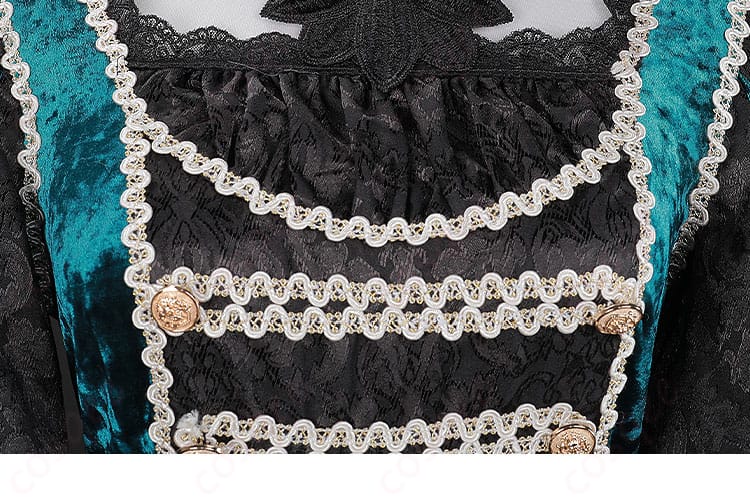 衣襟装飾のディテール画像 - 黒執事 シエル・ファントムハイヴ コスプレ衣装、エメラルドグリーンのドレス