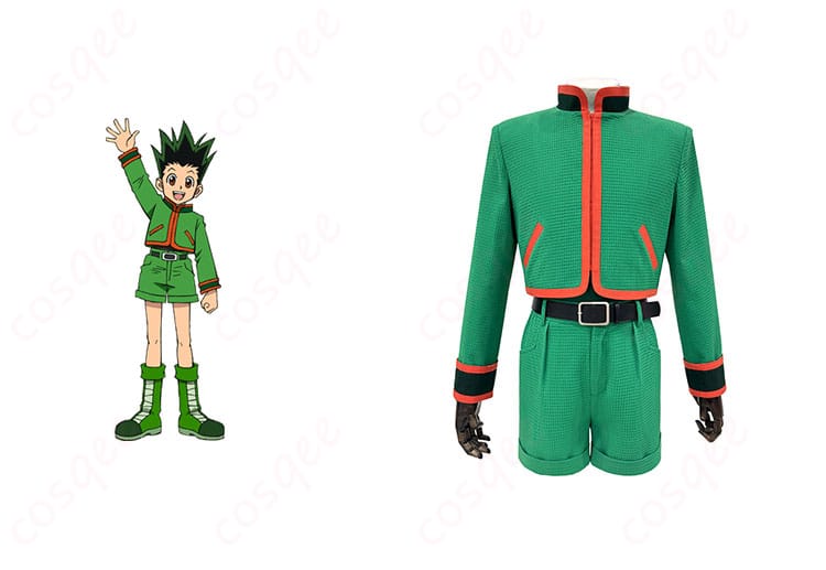 ゴン=フリークス コスプレ衣装 ハンター試験編、キャラクターとのコスプレ合成写真。リアルなデザインと高い再現度。