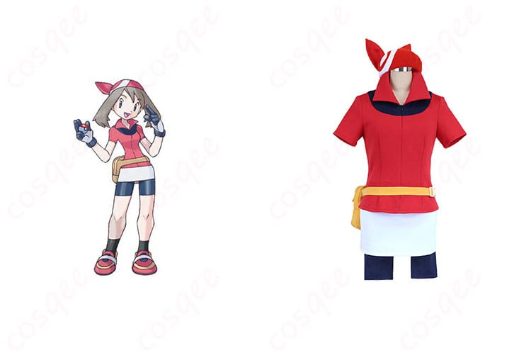 ハルカ コスプレ衣装 正面とキャラクターの再現画像、ポケモンRSEのエメラルド版