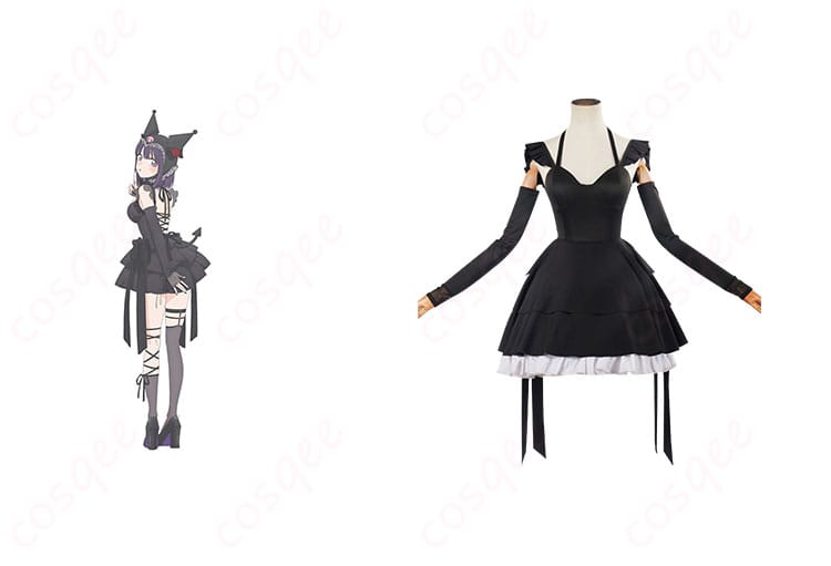 喜多川海夢 コスプレ衣装の正面とキャラクターを組み合わせた画像。高再現度で、クロミとのコラボ衣装がよく分かる。