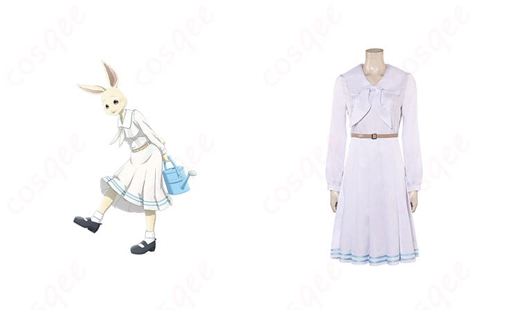 商品正面とキャラクター「ハル」が一緒に写ったコスプレ衣装の画像。BEASTARS ハル コスプレ衣装の魅力を堪能できます。