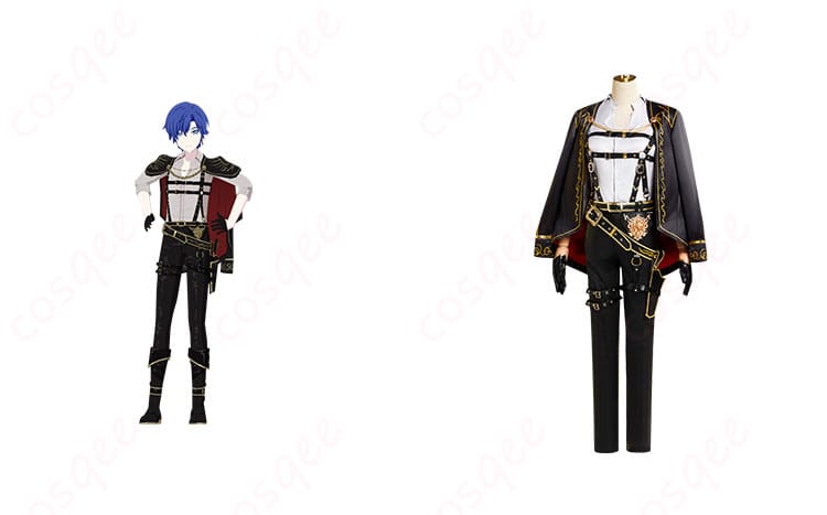 商品正面とKAITOキャラクターのコスプレ衣装が一緒に写った画像。高再現度でファン必見!コスプレ衣装