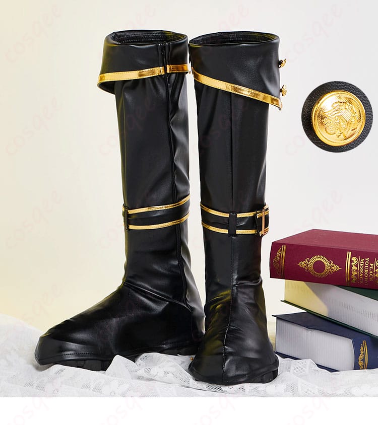 ブーツ装飾の詳細画像。KAITOコスプレ衣装のブーツのデザイン。コスプレ衣装