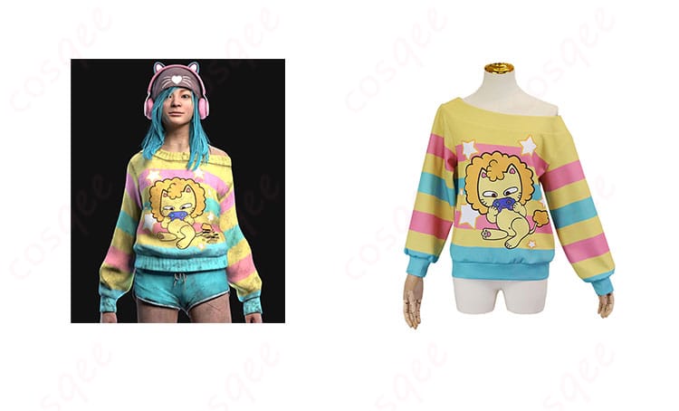 商品正面とキャラクターの組み合わせ画像 – Dead by Daylight フェン・ミン コスプレ衣装の正面画像、ゲームキャラクターとの組み合わせで、高忠実再現のコスプレ衣装を強調。