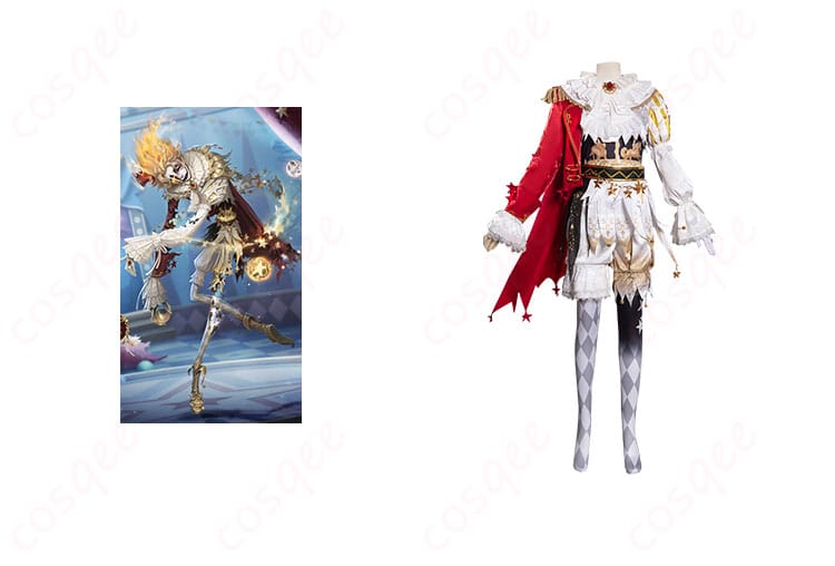IdentityV(第五人格)曲芸師(マイク・モートン)「星の王」コスプレ衣装の正面とキャラクターを合わせた画像。コスプレ衣装の詳細がよくわかります。