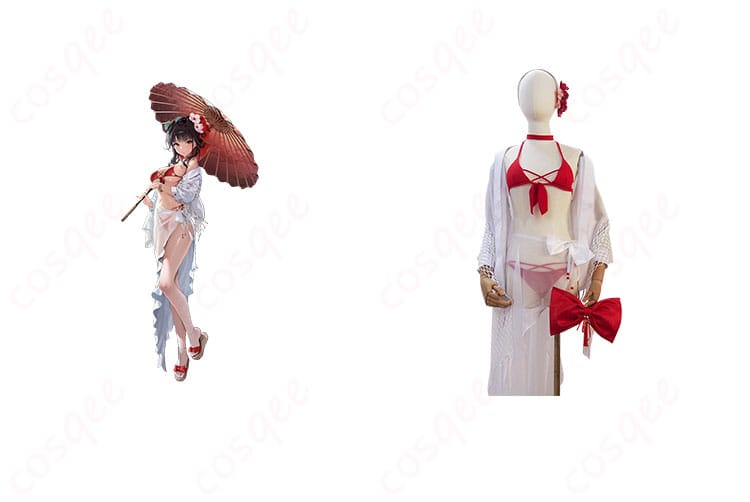 商品正面とサクラのキャラクターが融合したコスプレ衣装の写真。勝利の女神:NIKKE サクラ コスプレ衣装の美しいデザインを確認できます。