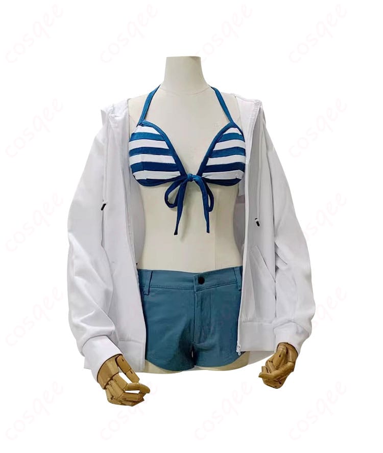 商品正面の水着コスプレ衣装。詳細なデザインと高い再現度。