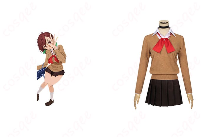 ダンダダン 綾瀬桃 制服 コスプレ衣装 正面とキャラクターのイメージ画像。コスプレの雰囲気を楽しんで!