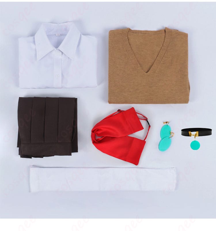 ダンダダン 綾瀬桃 制服 コスプレ衣装のセット内容。シャツ、スカート、靴下などがセット!