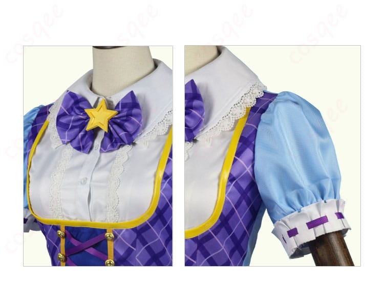 氷上スミレ コスプレ衣装の領結と肩袖装飾の詳細写真。精緻なディテールが特徴のアクセサリーと衣装の美しさが伝わる。