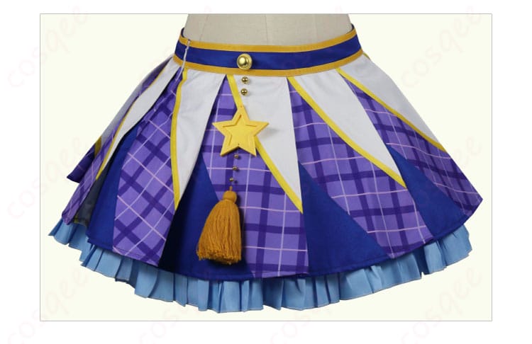 氷上スミレ コスプレ衣装のスカート装飾の詳細写真。ブルーパレードコーデの華やかなスカートデザインが際立つ。