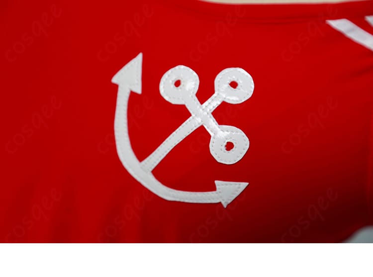 宝鐘マリン 3周年記念水着コスプレ衣装の上衣のアイコンディテール。キャラクターの特徴を忠実に再現。