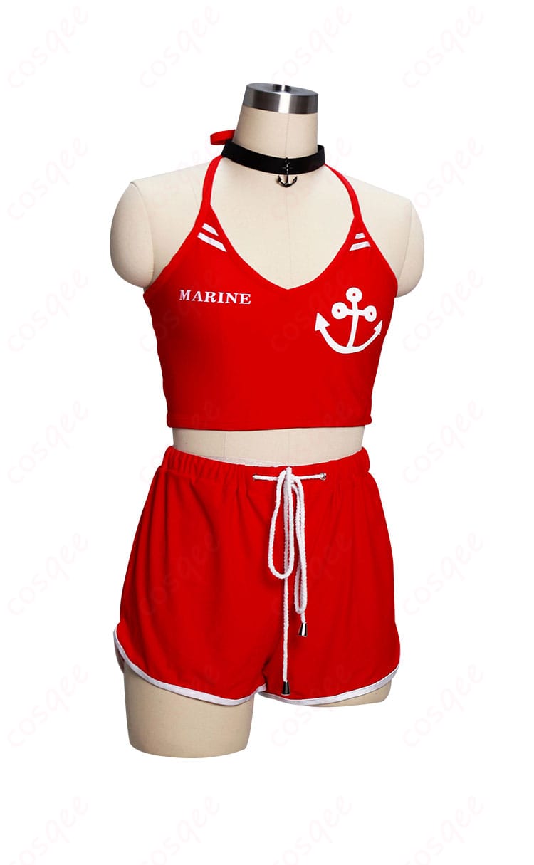 宝鐘マリン 3周年記念水着 コスプレ衣装の側面図。水着のディテールとフィット感を確認。コスプレ愛好者におすすめ。