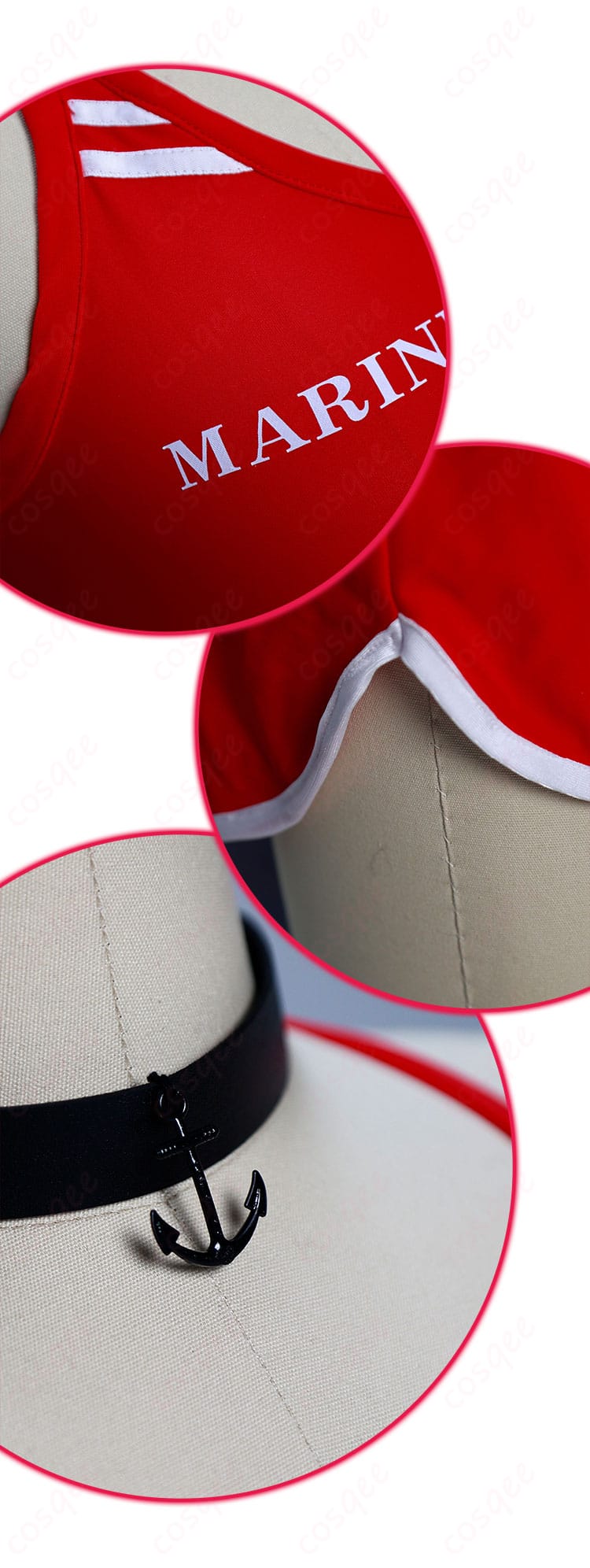 宝鐘マリン 3周年記念水着の装飾ディテール。刺繍やフリルの細部までこだわり抜かれたデザイン。