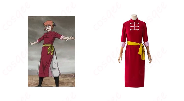 商品正面とキャラクター神楽のコスプレ衣装が組み合わさった画像 - 銀魂 神楽 コスプレ衣装