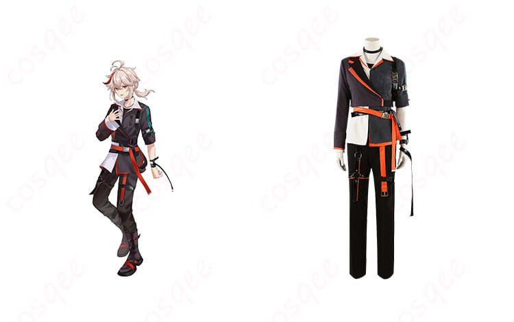 「原神」楓原万葉のコスプレ衣装(ARANAGI版)正面、実際のキャラクターと比較した画像。高い再現度で、風の元素を操るキャラクターを忠実に再現。