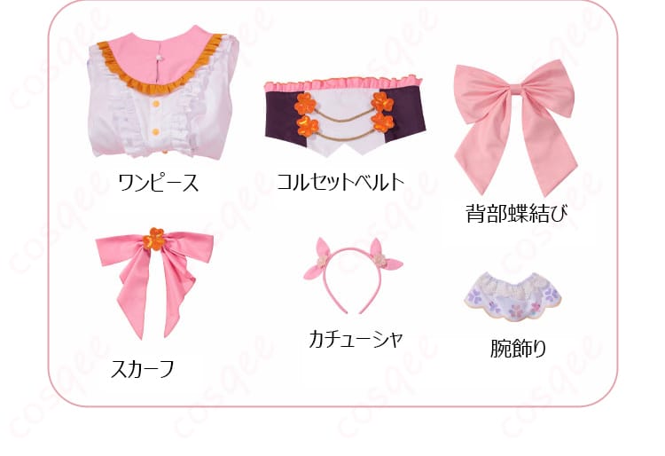 コスプレ衣装のセット内容を展示。セット内容の確認画像。