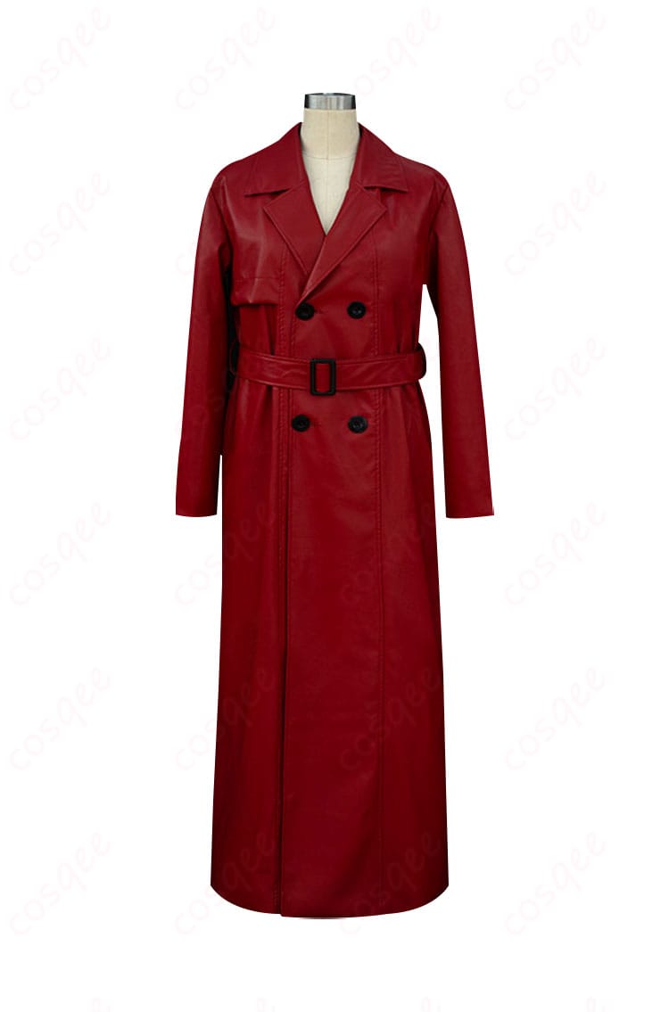 商品正面画像:赤い傘の男のコスプレ衣装の正面写真。高い忠実度でキャラクターを再現。詳細なデザインが特徴。