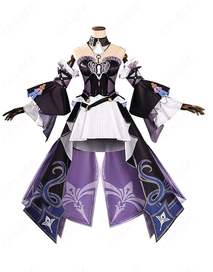 商品正面図、スターレイル マダム・ヘルタ コスプレ衣装の正面ディテール