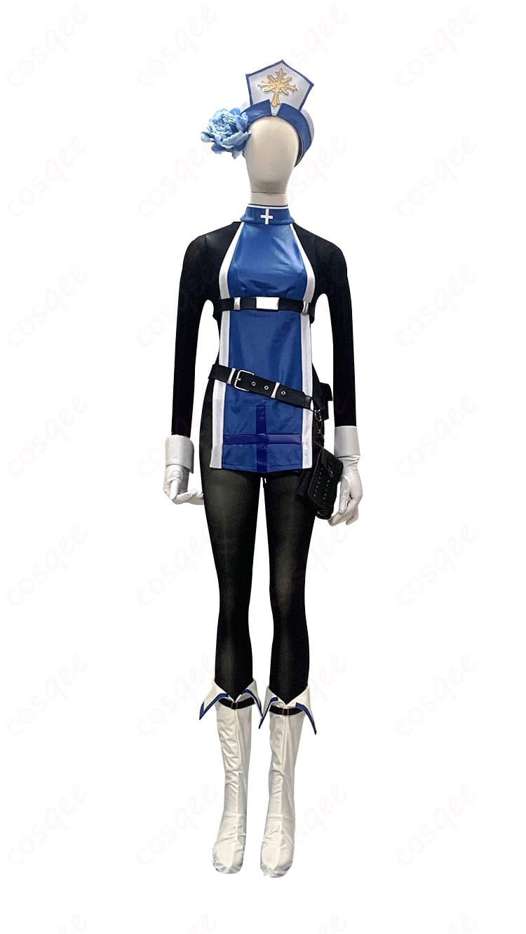 NIKKE メイデン コスプレ衣装 アイスローズ 正面写真。忠実に再現された衣装の美しいディテール。