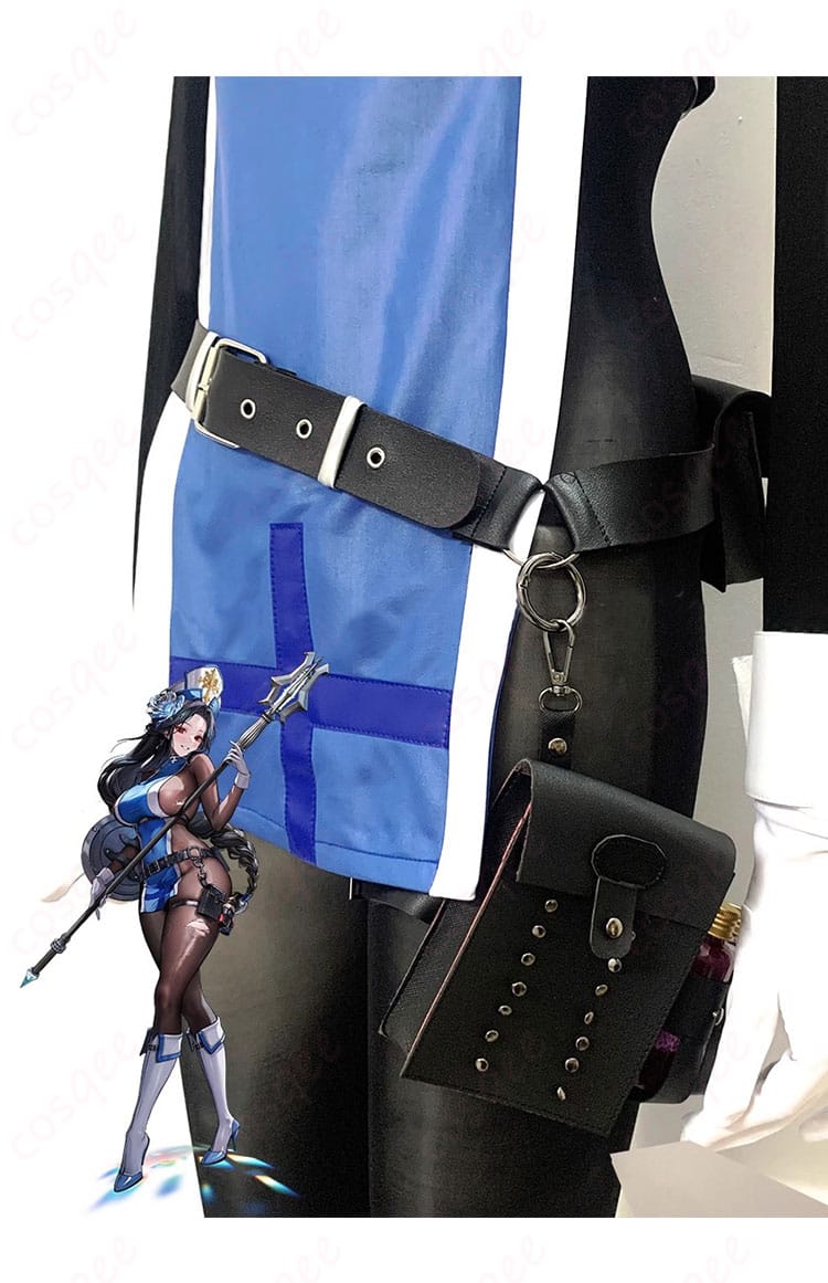 NIKKE メイデン コスプレ衣装 アイスローズ 腰ベルト装飾の詳細。高品質な仕上がりで、キャラクターの特徴を完璧に再現。