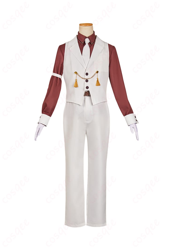 地縛少年花子くん2 蒼井茜 コスプレ衣装 正面の服装細部画像。シャツの刺繍とベストのデザインが目立つように撮影されています。