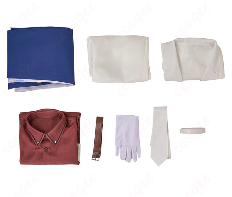 地縛少年花子くん2 蒼井茜 コスプレ衣装 セット内容の画像。シャツ、ベスト、ズボンなど、セットに含まれる全てのアイテムが表示されています。