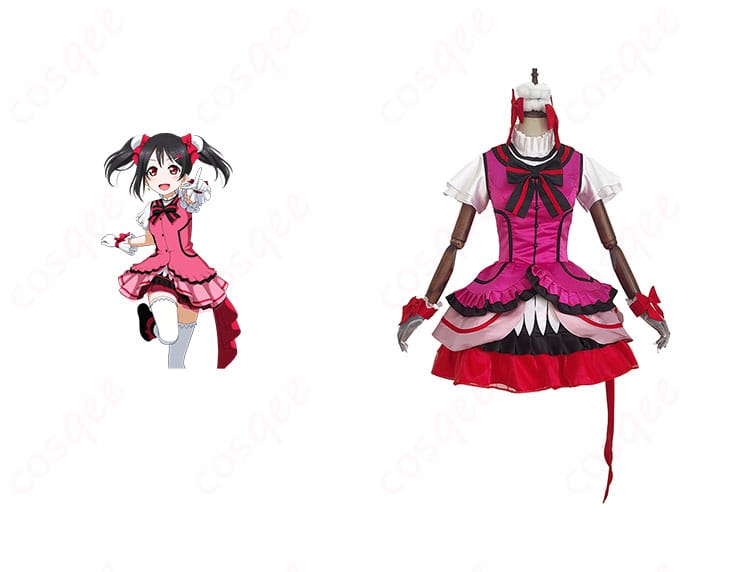 ラブライブ! 矢澤にこのコスプレ衣装とキャラクターの正面画像。華やかなKira-Kira Sensationバージョン、ライブイベントやコスプレイベントにぴったり!