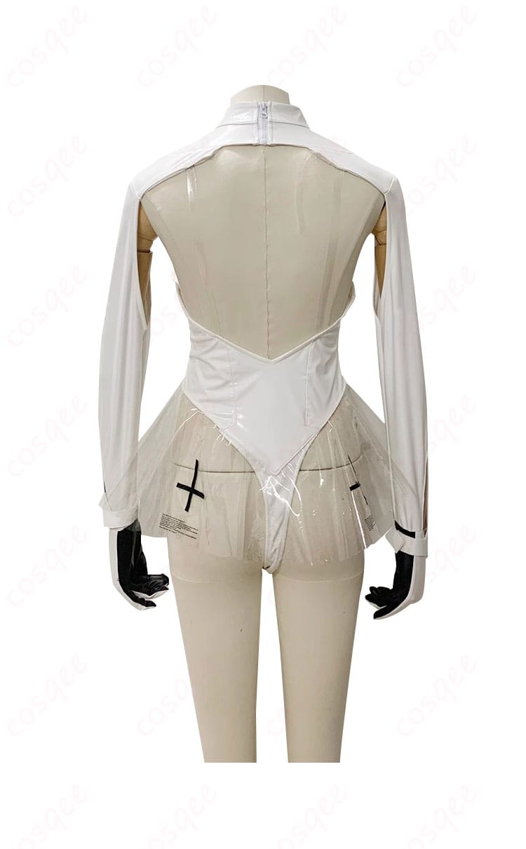 勝利の女神NIKKE シンデレラ コスプレ衣装 白色レオタードの背面画像。後ろ姿の美しいディテールをチェック!