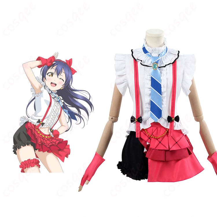 商品正面とキャラクターとの組み合わせ画像 - ラブライブ!スクフェス 園田海未のコスプレ衣装の正面とキャラクターのコラボレーション。高品質なデザインを確認!