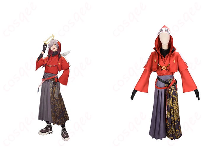 だるまいずごっど コスプレ衣装 正面とキャラクターのコラボレーションイメージ。忠実再現されたデザインと高いクオリティが魅力です。