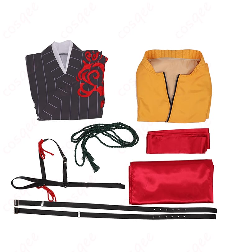 大妖怪 × ローソン ありさか コスプレ衣装のセット内容を展示した写真。衣装に含まれる全アイテムがわかりやすく紹介されています。