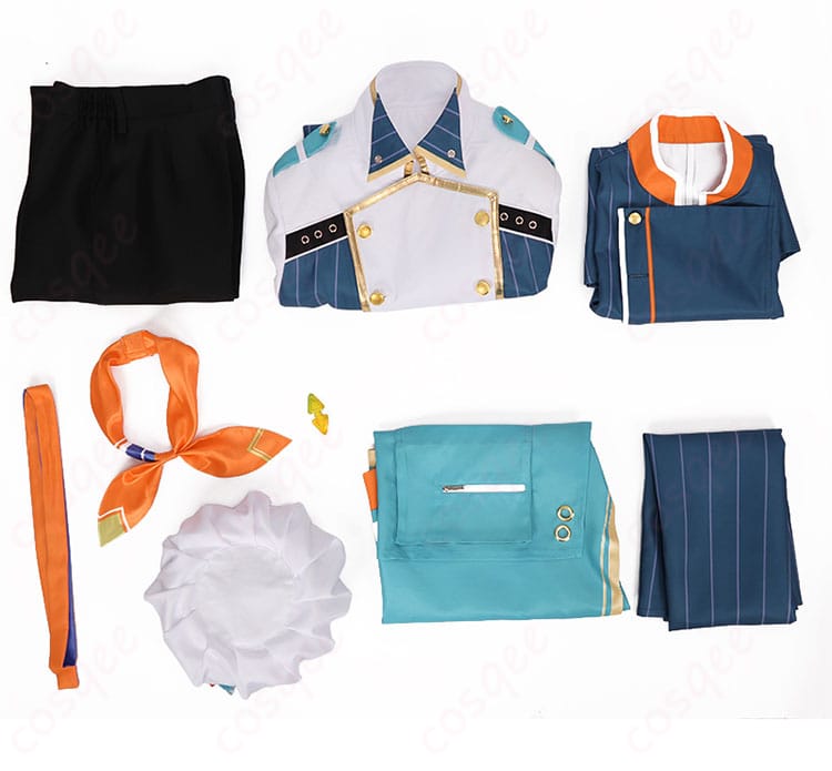 セット内容のコスプレ衣装画像 – コート、トップス、ズボン、アクセサリーを紹介