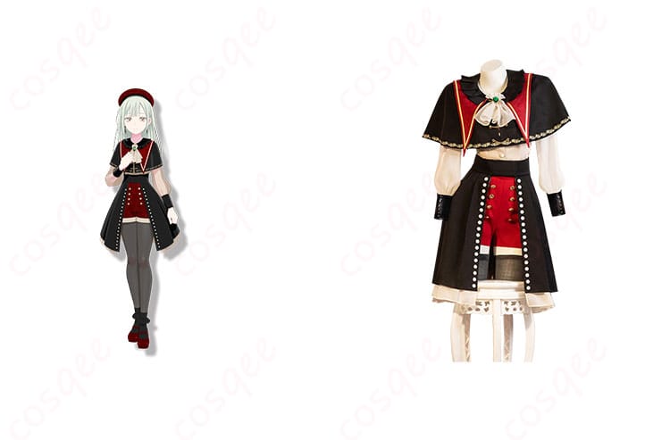 若葉睦コスプレ衣装『モーティス』の正面とキャラクター人物の組み合わせ画像|高い再現度でファン必見