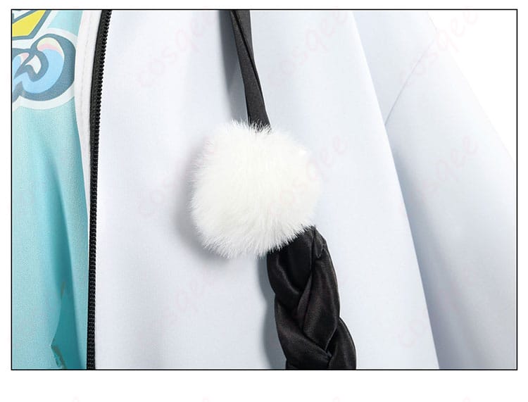 結び目とポンポンのディテール - 水宮枢の衣装に付けられた可愛らしい結び目とポンポン。